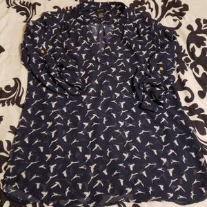 Navy blue bird sheer shirt